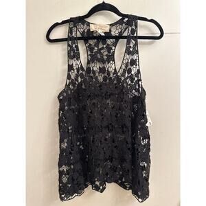 Black Crochet Eyelet Lace Tank Sheer Racerback‎ Boho Festival Whimsigoth Y2K OS